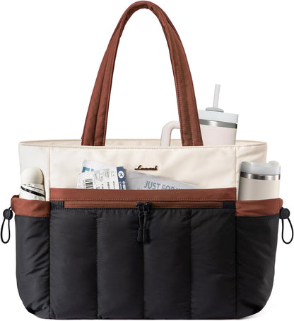 Puffer Laptop Bag for Women, Ultra-Lightweight Work Bag Tote w/Organized Compartments, 15.6/17.3“, for Travel&Work