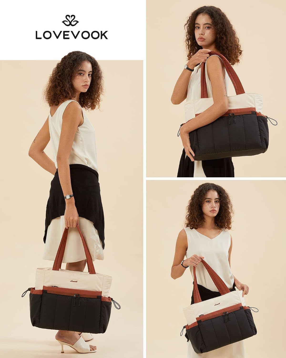 Puffer Laptop Bag for Women, Ultra-Lightweight Work Bag Tote w/Organized Compartments, 15.6/17.3“, for Travel&Work