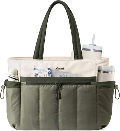 Puffer Laptop Bag for Women, Ultra-Lightweight Work Bag Tote w/Organized Compartments, 15.6/17.3“, for Travel&Work