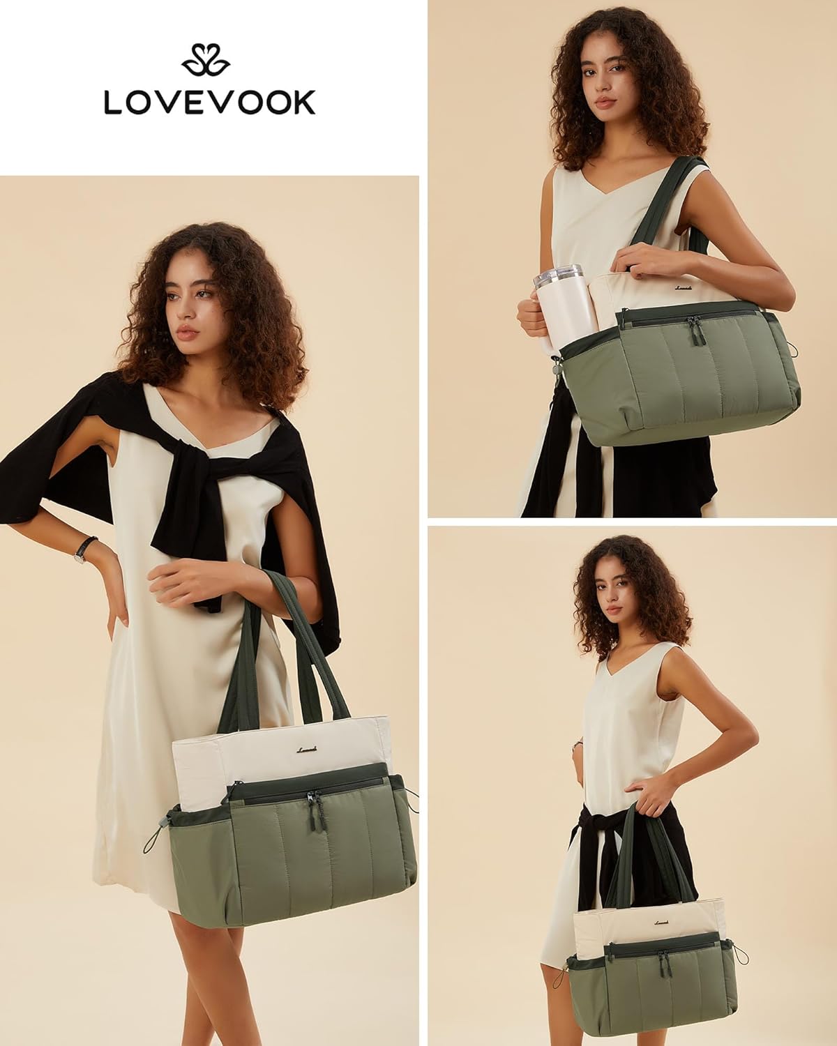 Puffer Laptop Bag for Women, Ultra-Lightweight Work Bag Tote w/Organized Compartments, 15.6/17.3“, for Travel&Work