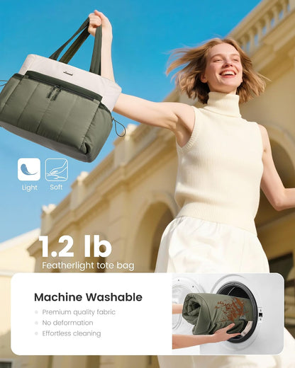 Puffer Laptop Bag for Women, Ultra-Lightweight Work Bag Tote w/Organized Compartments, 15.6/17.3“, for Travel&Work