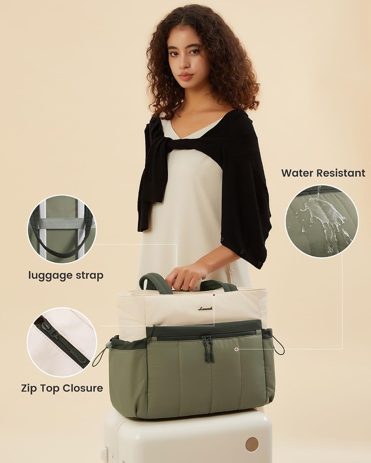 Puffer Laptop Bag for Women, Ultra-Lightweight Work Bag Tote w/Organized Compartments, 15.6/17.3“, for Travel&Work
