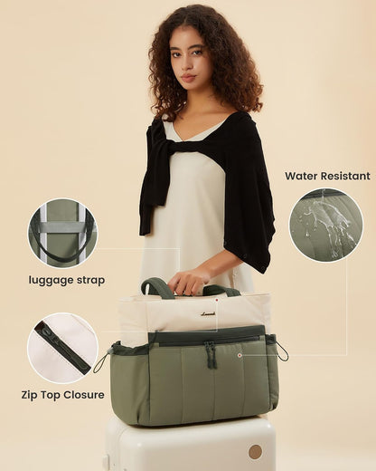 Puffer Laptop Bag for Women, Ultra-Lightweight Work Bag Tote w/Organized Compartments, 15.6/17.3“, for Travel&Work