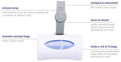 On The Go Waste Disposal Bags Refills Value Pack, Lavender Scented & Retractable On the Go Bag Dispenser for Baby Travel, Diaper Bag Accessory Must Have for Newborn, Helpful Baby Item