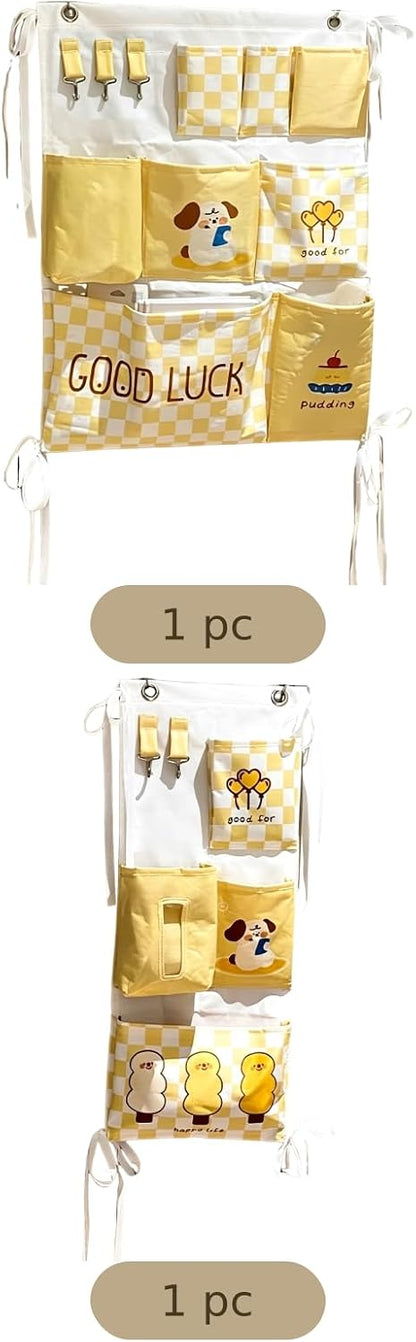 2 Pcs Over Door Organizer, Hanging Wall Organizers, Checkered Closet Storage Organizers with Tissue Pocket, Cartoon Pattern, for Dorm Bunk Bed Bedroom Essentials Storage
