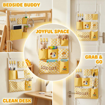 2 Pcs Over Door Organizer, Hanging Wall Organizers, Checkered Closet Storage Organizers with Tissue Pocket, Cartoon Pattern, for Dorm Bunk Bed Bedroom Essentials Storage