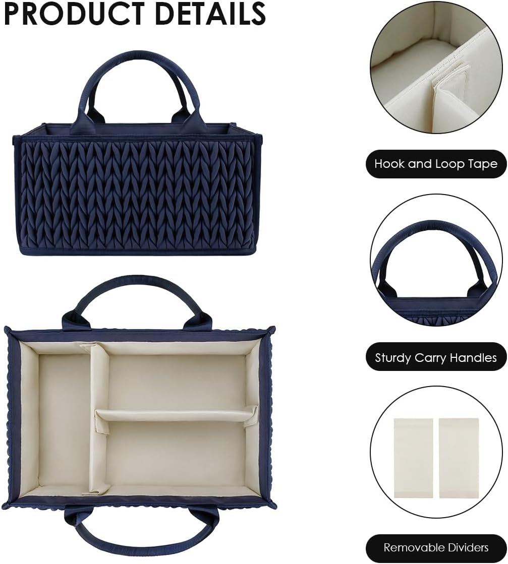 Baby Nappy Caddy,Large Portable Baby Diaper Caddy Organiser Baby Caddy Storage Basket Nursery Storage Bin for Diapers and Wipes with Detachable Compartments(Purple)