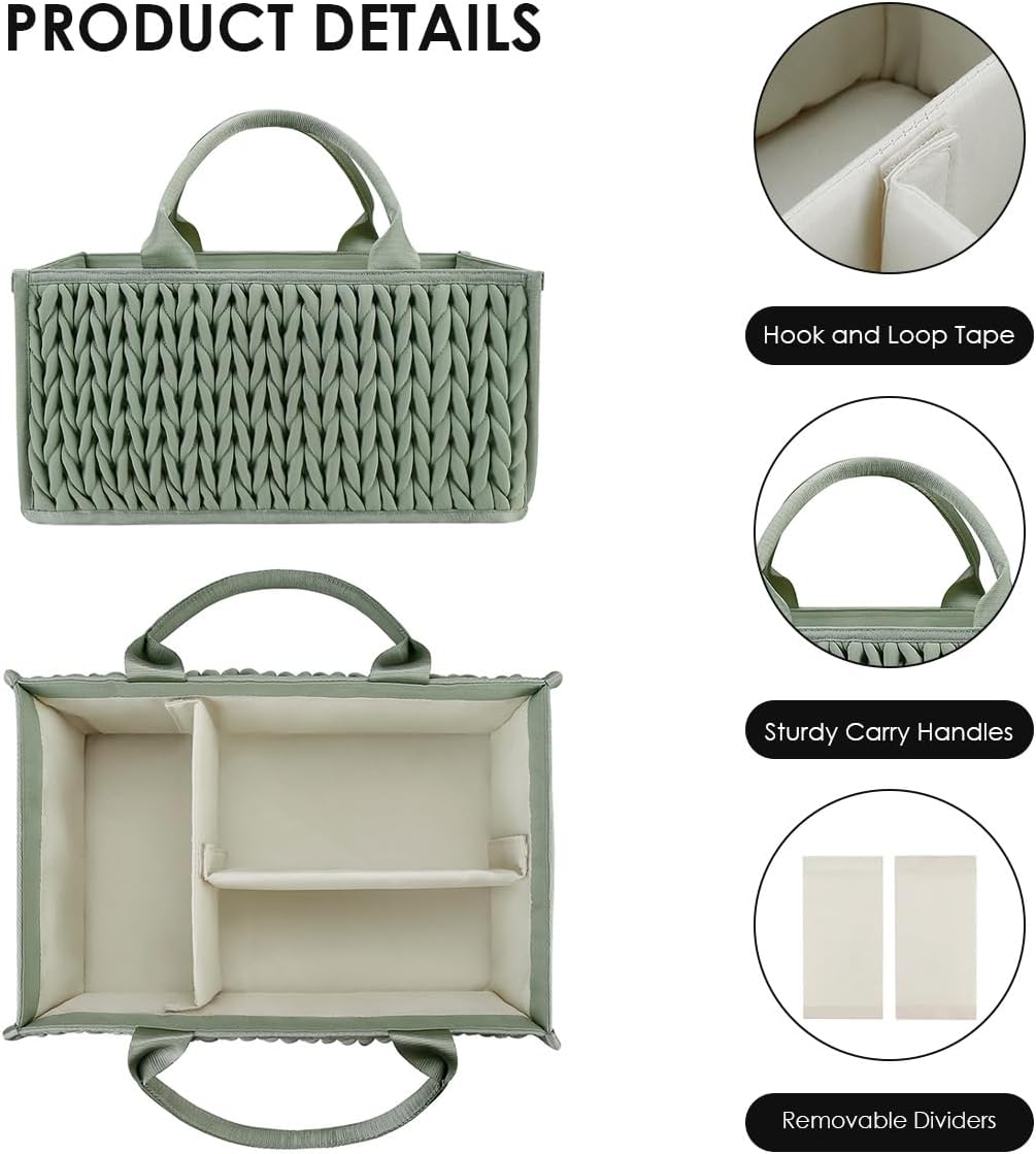 Baby Nappy Caddy,Large Portable Baby Diaper Caddy Organiser Baby Caddy Storage Basket Nursery Storage Bin for Diapers and Wipes with Detachable Compartments(Purple)