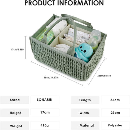 Baby Nappy Caddy,Large Portable Baby Diaper Caddy Organiser Baby Caddy Storage Basket Nursery Storage Bin for Diapers and Wipes with Detachable Compartments(Purple)