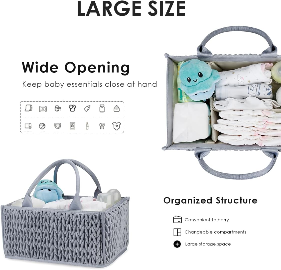 Baby Nappy Caddy,Large Portable Baby Diaper Caddy Organiser Baby Caddy Storage Basket Nursery Storage Bin for Diapers and Wipes with Detachable Compartments(Purple)