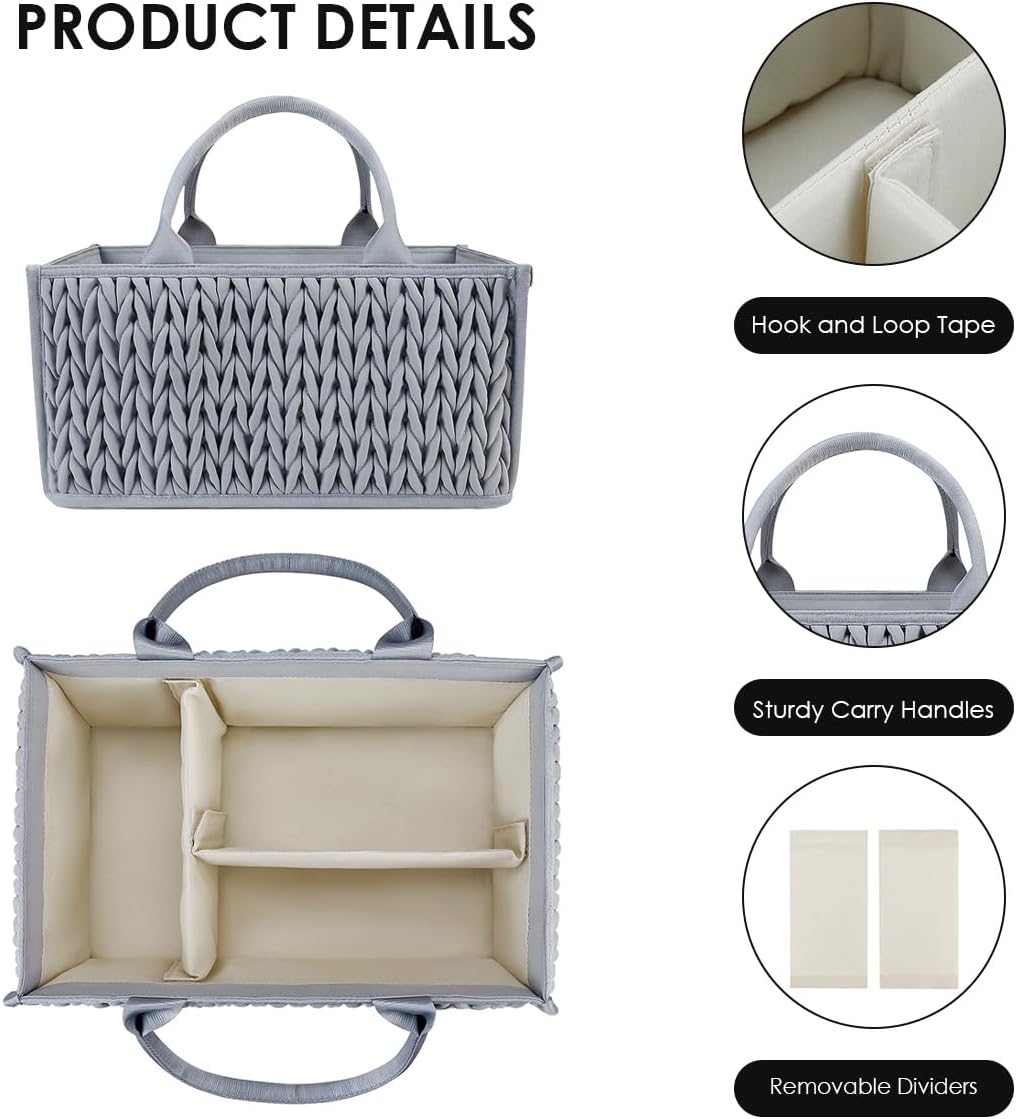 Baby Nappy Caddy,Large Portable Baby Diaper Caddy Organiser Baby Caddy Storage Basket Nursery Storage Bin for Diapers and Wipes with Detachable Compartments(Purple)