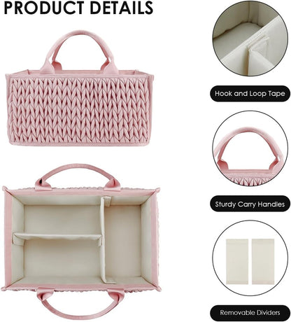 Baby Nappy Caddy,Large Portable Baby Diaper Caddy Organiser Baby Caddy Storage Basket Nursery Storage Bin for Diapers and Wipes with Detachable Compartments(Purple)