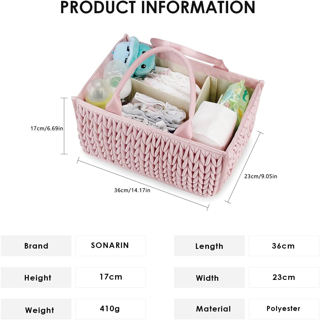 Baby Nappy Caddy,Large Portable Baby Diaper Caddy Organiser Baby Caddy Storage Basket Nursery Storage Bin for Diapers and Wipes with Detachable Compartments(Purple)