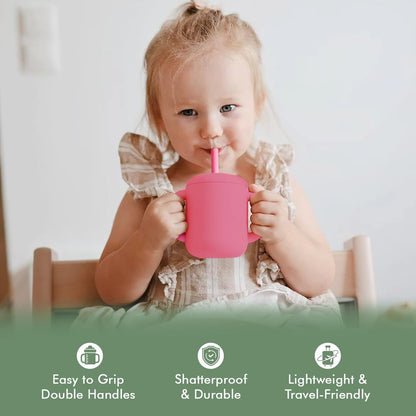 Teo 3-in-1 Baby Sippy & Snack Cup – Spill-Proof Silicone Toddler Cup with Straw & Snack Lid – BPA-Free, Leak-Proof, Dishwasher & Microwave Safe – Easy Grip Training Cup for Babies & Kids - Blue