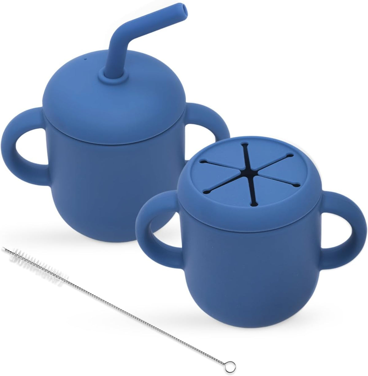 Teo 3-in-1 Baby Sippy & Snack Cup – Spill-Proof Silicone Toddler Cup with Straw & Snack Lid – BPA-Free, Leak-Proof, Dishwasher & Microwave Safe – Easy Grip Training Cup for Babies & Kids - Blue
