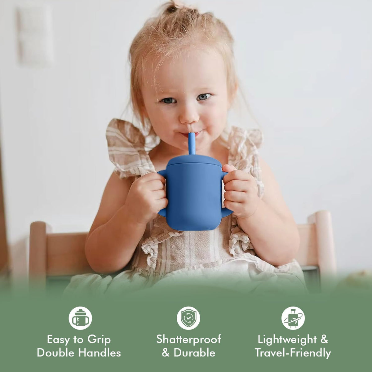 Teo 3-in-1 Baby Sippy & Snack Cup – Spill-Proof Silicone Toddler Cup with Straw & Snack Lid – BPA-Free, Leak-Proof, Dishwasher & Microwave Safe – Easy Grip Training Cup for Babies & Kids - Blue