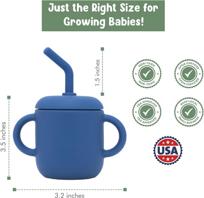 Teo 3-in-1 Baby Sippy & Snack Cup – Spill-Proof Silicone Toddler Cup with Straw & Snack Lid – BPA-Free, Leak-Proof, Dishwasher & Microwave Safe – Easy Grip Training Cup for Babies & Kids - Blue