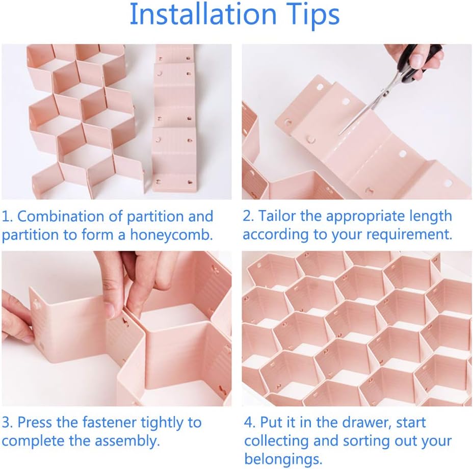 Drawer Divider Organizer Adjustable DIY Grid Honeycomb Drawer Divider for Underwear Belt Scarf Socks White