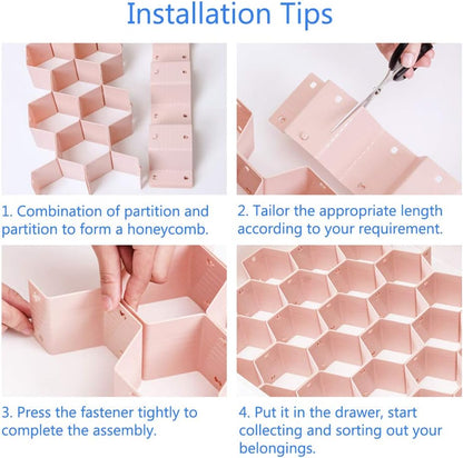 Drawer Divider Organizer Adjustable DIY Grid Honeycomb Drawer Divider for Underwear Belt Scarf Socks White