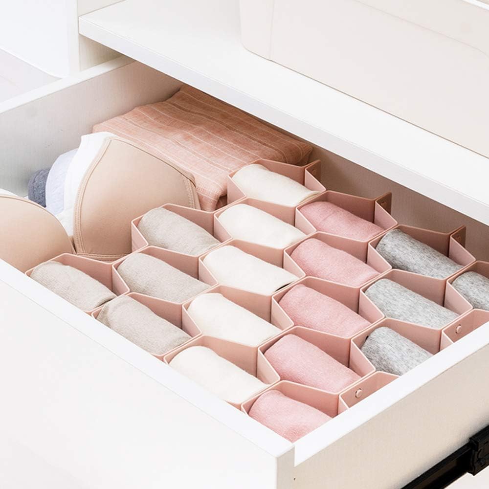 Drawer Divider Organizer Adjustable DIY Grid Honeycomb Drawer Divider for Underwear Belt Scarf Socks White