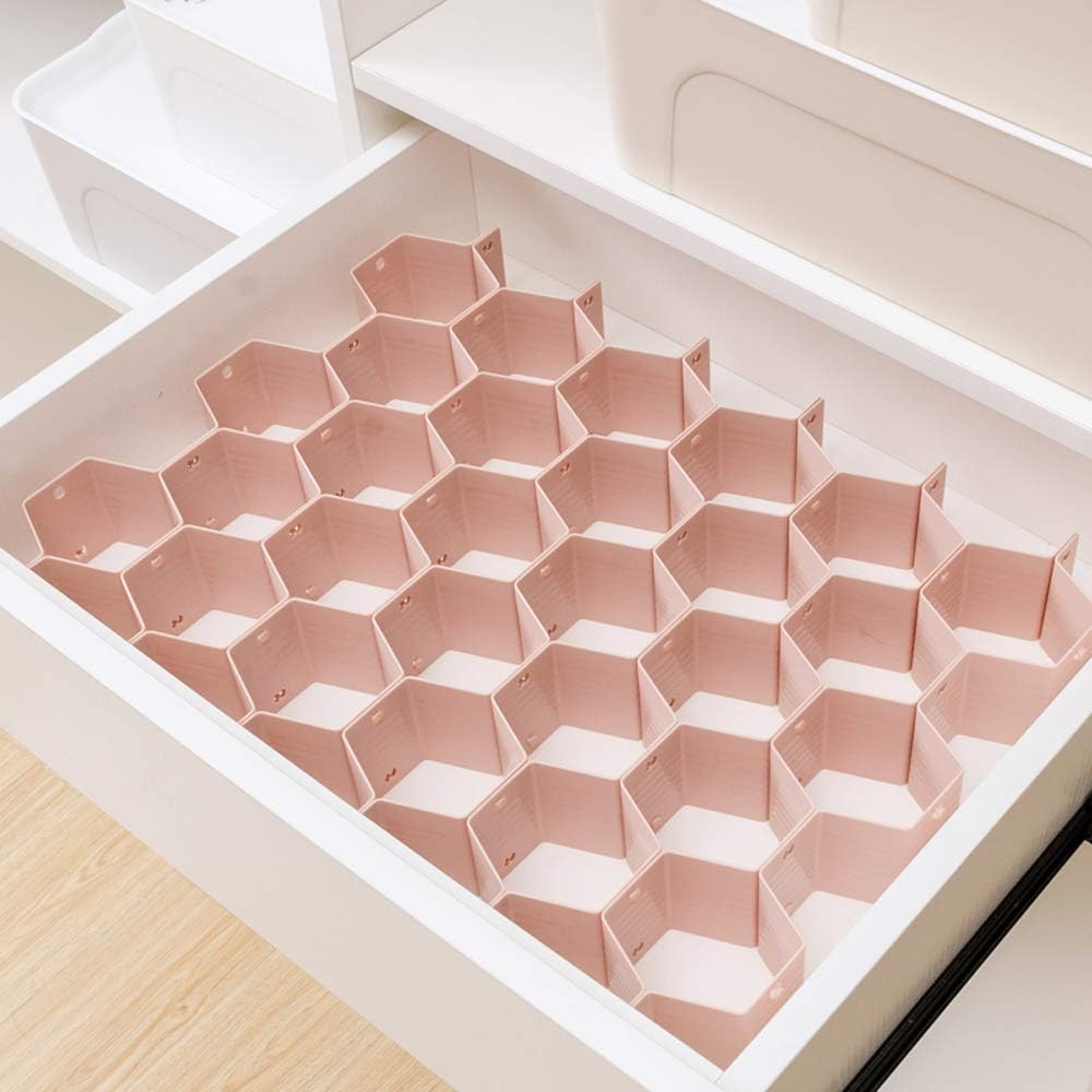 Drawer Divider Organizer Adjustable DIY Grid Honeycomb Drawer Divider for Underwear Belt Scarf Socks White