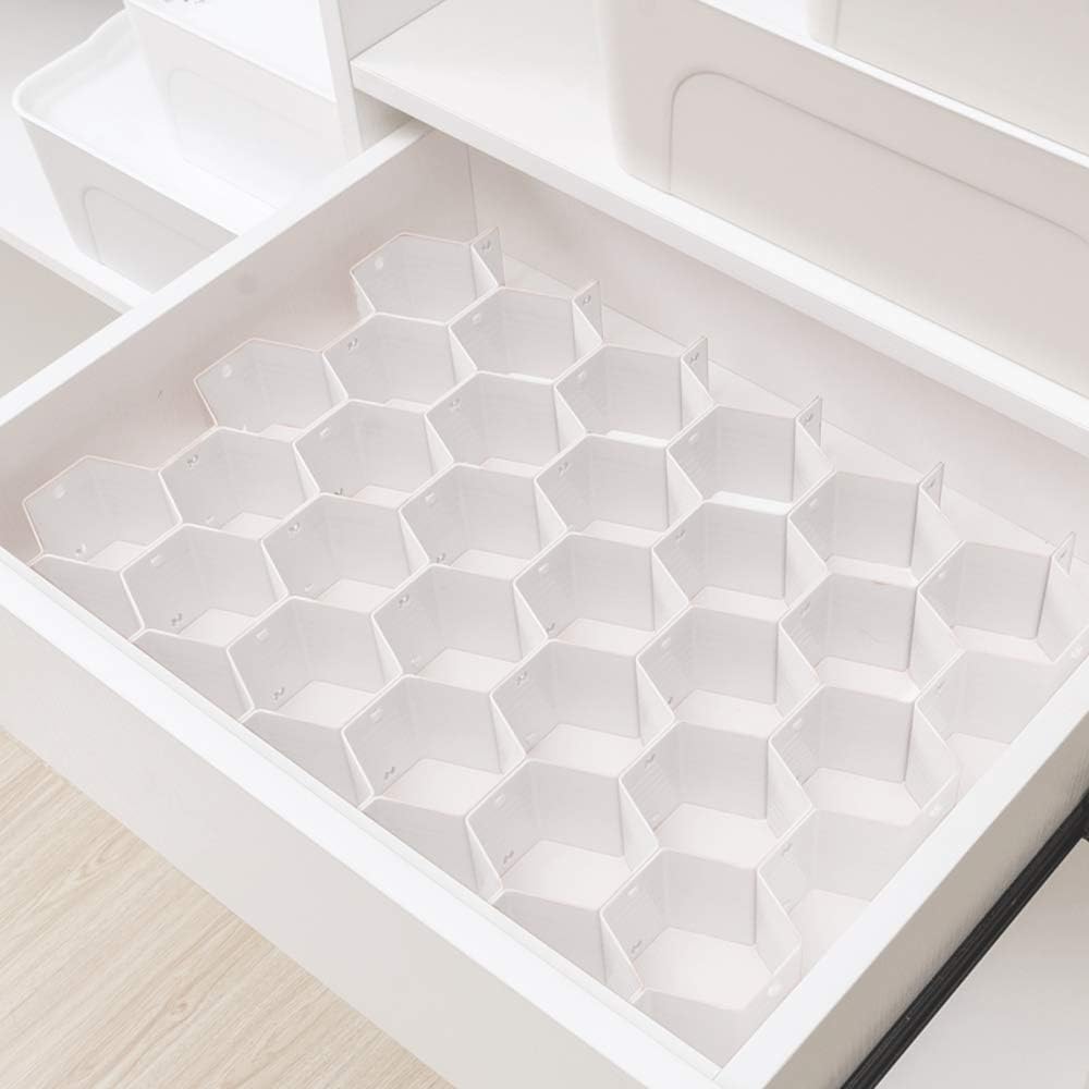 Drawer Divider Organizer Adjustable DIY Grid Honeycomb Drawer Divider for Underwear Belt Scarf Socks White