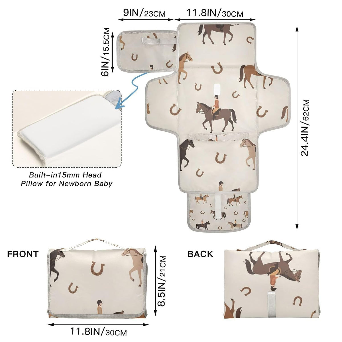 Horse Horseshoes Print Portable Diaper Changing Pad for Camping