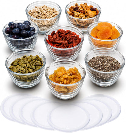 Small Glass Bowls with Lids Set of 8, Food Storage Prep Containers