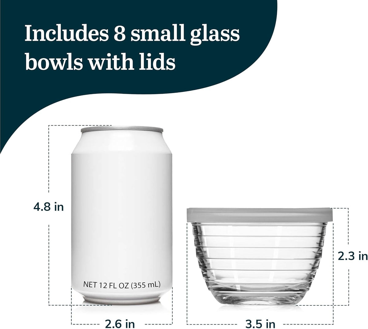 Small Glass Bowls with Lids Set of 8, Food Storage Prep Containers