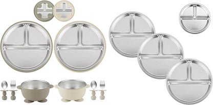 8PCS Baby Feeding Set & 3 Pack Stainless Steel Divided Plates
