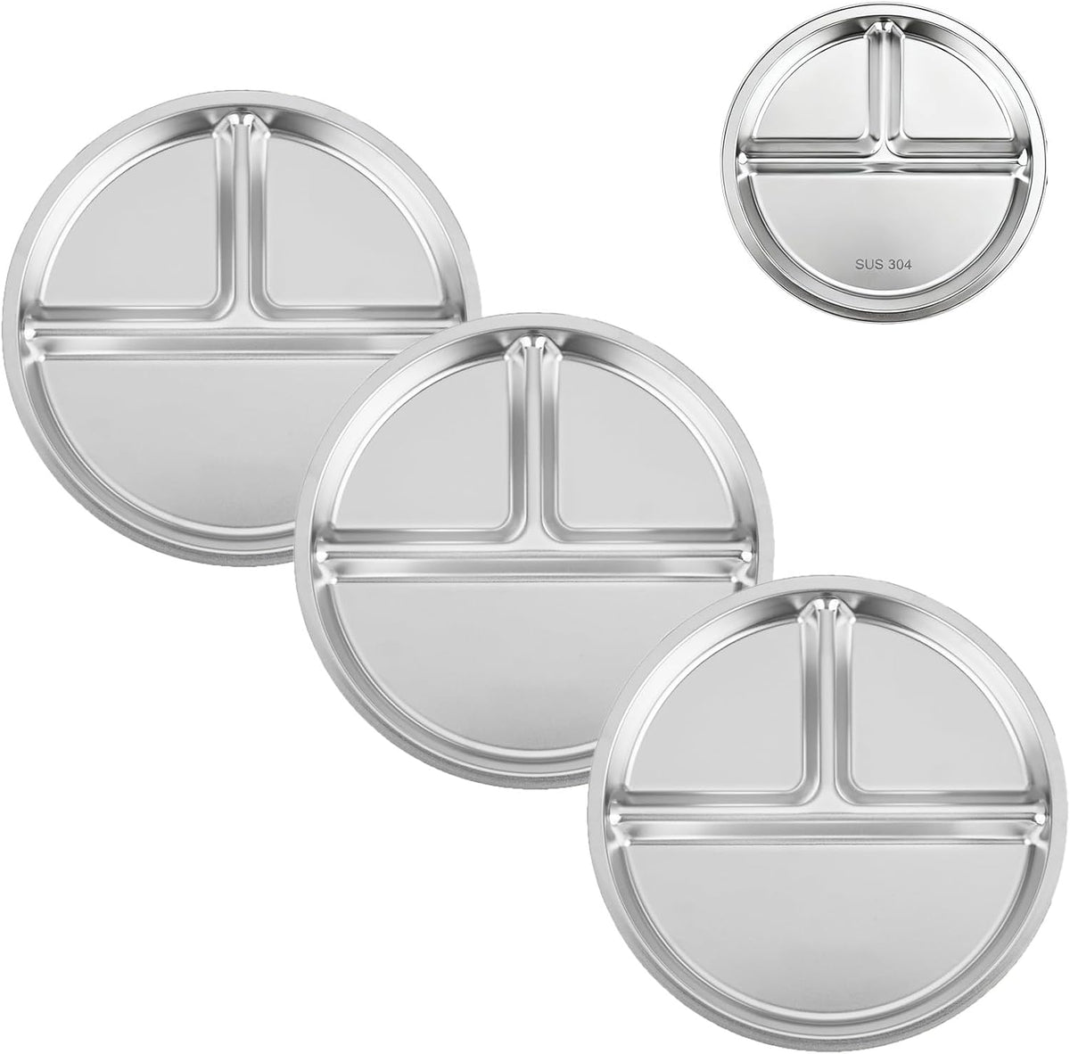 8PCS Baby Feeding Set & 3 Pack Stainless Steel Divided Plates