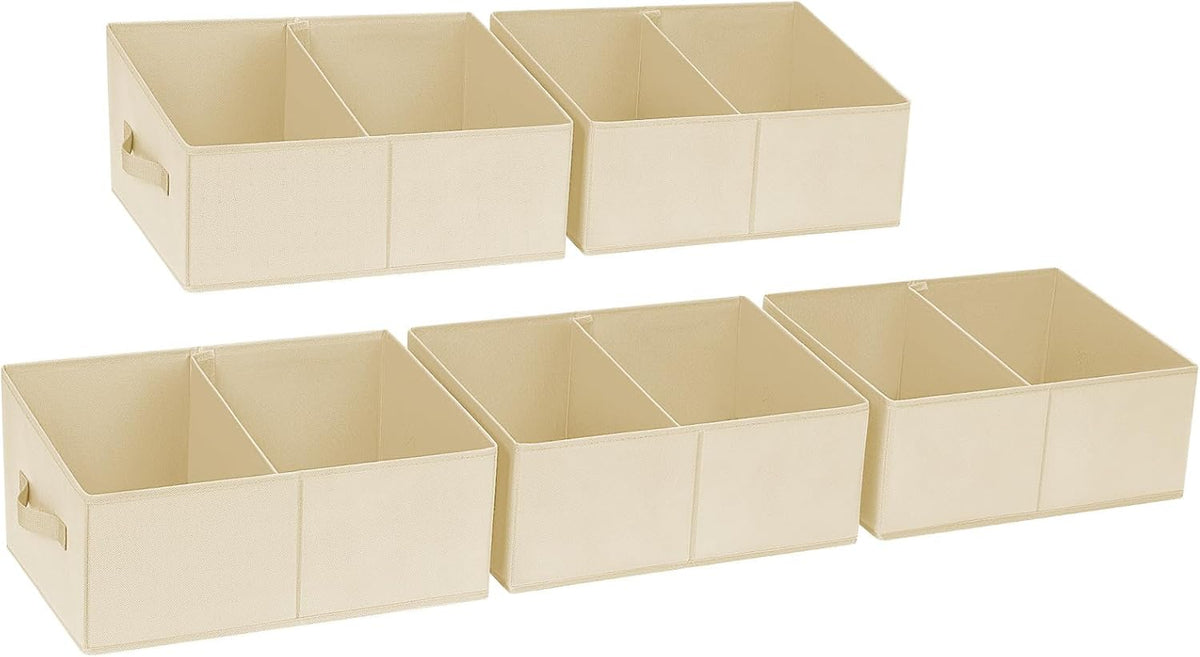 Large Closet Shelf Organizer Bins 6 Packs with Handles and Divider, Fabric Trapezoid Storage Baskets, Foldable Clothes Containers Box for Shelf, Towel, Book, Toy, Purse, Hats, Grey