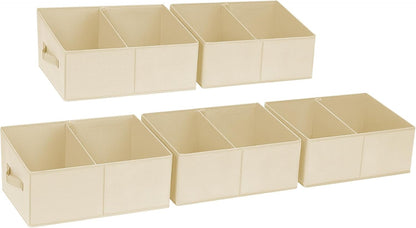 Large Closet Shelf Organizer Bins 6 Packs with Handles and Divider, Fabric Trapezoid Storage Baskets, Foldable Clothes Containers Box for Shelf, Towel, Book, Toy, Purse, Hats, Grey