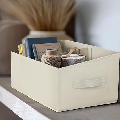 Large Closet Shelf Organizer Bins 6 Packs with Handles and Divider, Fabric Trapezoid Storage Baskets, Foldable Clothes Containers Box for Shelf, Towel, Book, Toy, Purse, Hats, Grey