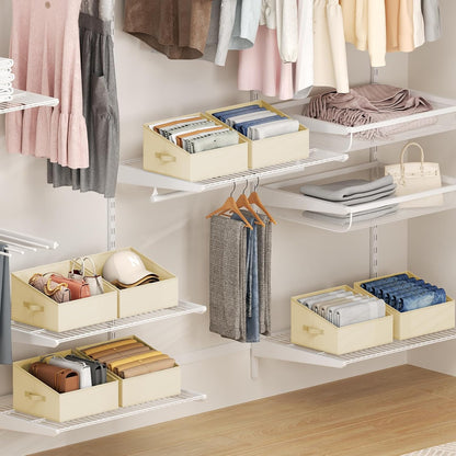 Large Closet Shelf Organizer Bins 6 Packs with Handles and Divider, Fabric Trapezoid Storage Baskets, Foldable Clothes Containers Box for Shelf, Towel, Book, Toy, Purse, Hats, Grey