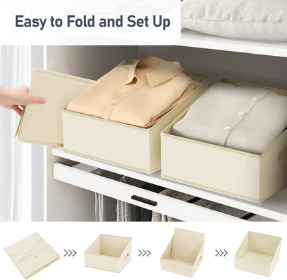 Large Closet Shelf Organizer Bins 6 Packs with Handles and Divider, Fabric Trapezoid Storage Baskets, Foldable Clothes Containers Box for Shelf, Towel, Book, Toy, Purse, Hats, Grey