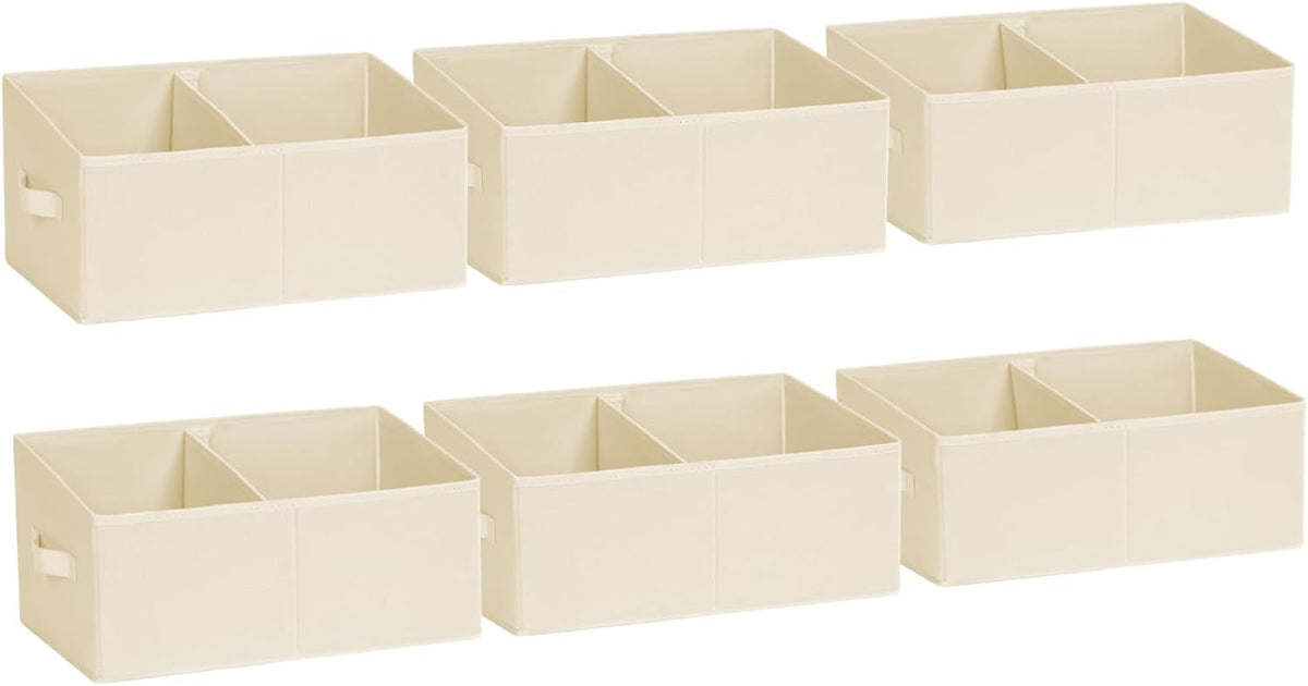 Large Closet Shelf Organizer Bins 6 Packs with Handles and Divider, Fabric Trapezoid Storage Baskets, Foldable Clothes Containers Box for Shelf, Towel, Book, Toy, Purse, Hats, Grey