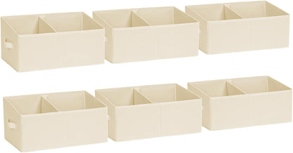 Large Closet Shelf Organizer Bins 6 Packs with Handles and Divider, Fabric Trapezoid Storage Baskets, Foldable Clothes Containers Box for Shelf, Towel, Book, Toy, Purse, Hats, Grey