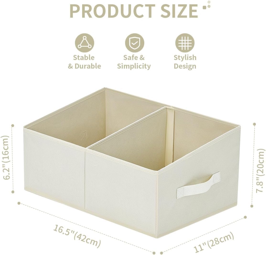 Large Closet Shelf Organizer Bins 6 Packs with Handles and Divider, Fabric Trapezoid Storage Baskets, Foldable Clothes Containers Box for Shelf, Towel, Book, Toy, Purse, Hats, Grey