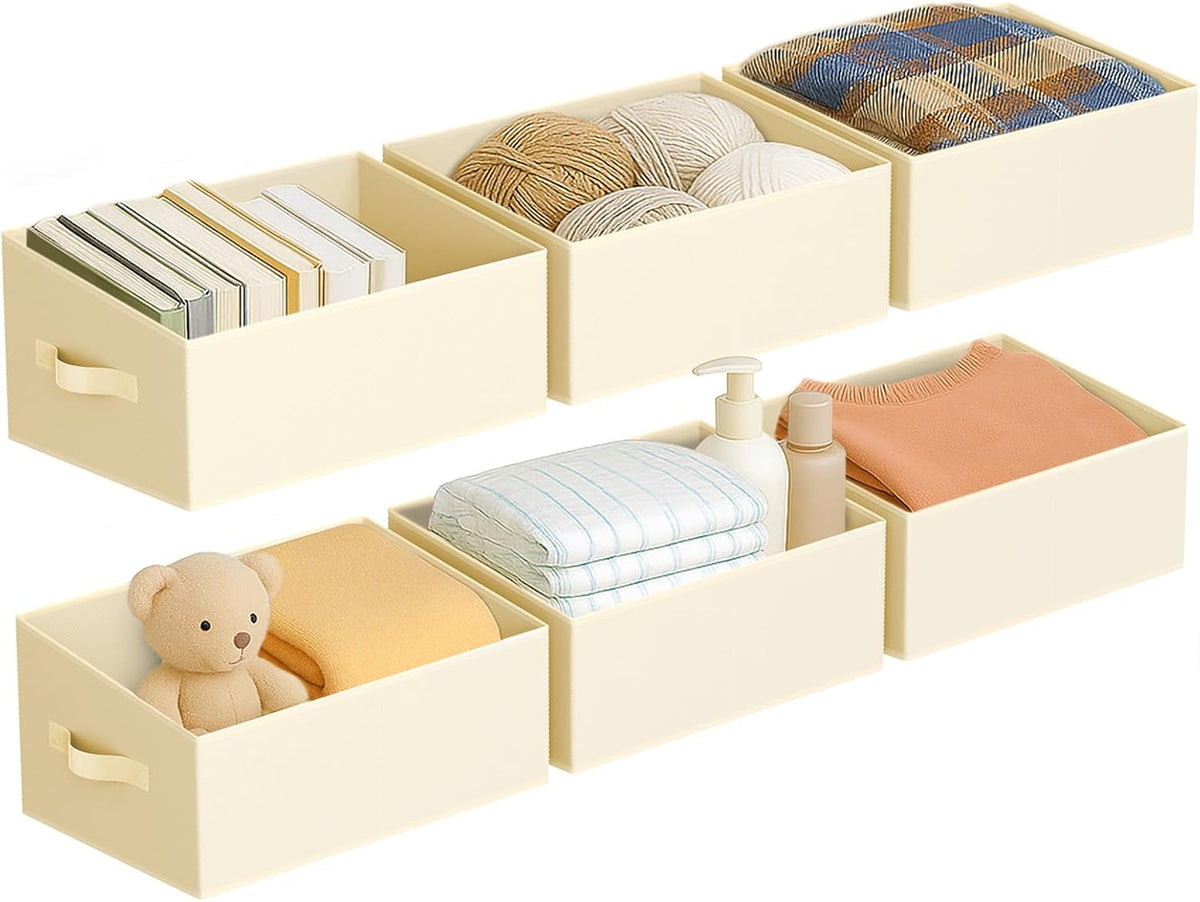 Large Closet Shelf Organizer Bins 6 Packs with Handles and Divider, Fabric Trapezoid Storage Baskets, Foldable Clothes Containers Box for Shelf, Towel, Book, Toy, Purse, Hats, Grey