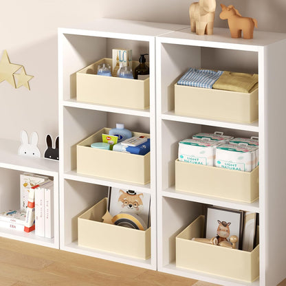 Large Closet Shelf Organizer Bins 6 Packs with Handles and Divider, Fabric Trapezoid Storage Baskets, Foldable Clothes Containers Box for Shelf, Towel, Book, Toy, Purse, Hats, Grey