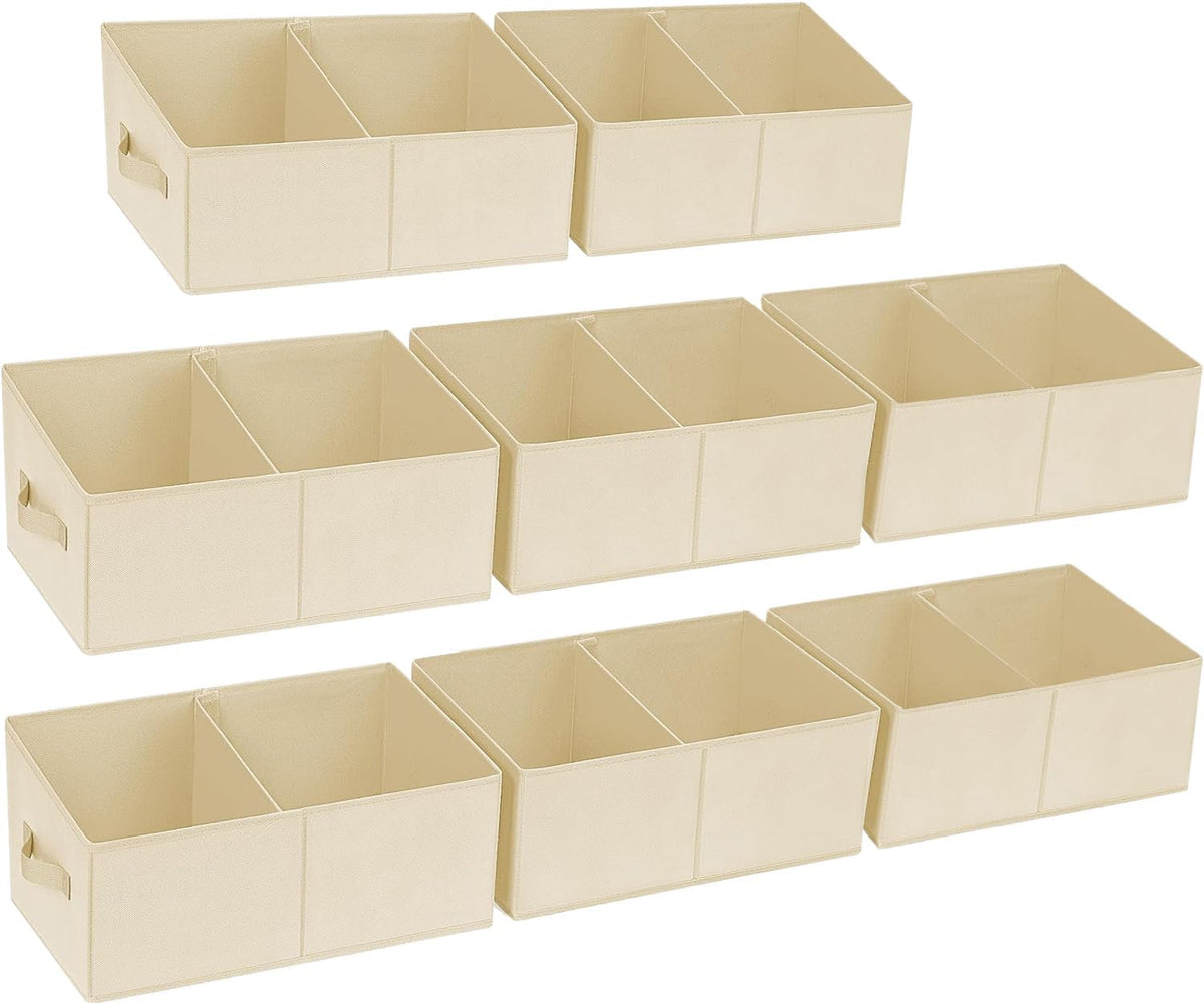 Large Closet Shelf Organizer Bins 6 Packs with Handles and Divider, Fabric Trapezoid Storage Baskets, Foldable Clothes Containers Box for Shelf, Towel, Book, Toy, Purse, Hats, Grey