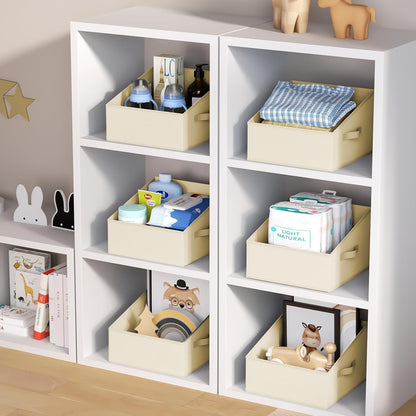 Large Closet Shelf Organizer Bins 6 Packs with Handles and Divider, Fabric Trapezoid Storage Baskets, Foldable Clothes Containers Box for Shelf, Towel, Book, Toy, Purse, Hats, Grey