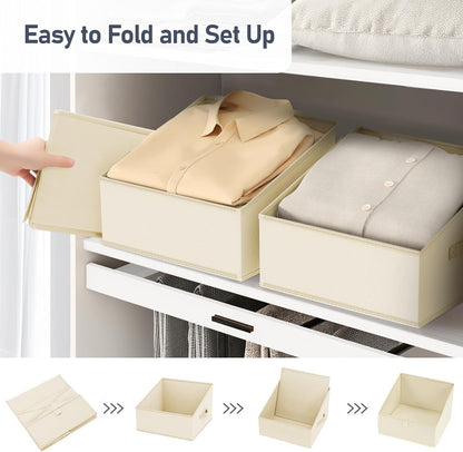 Large Closet Shelf Organizer Bins 6 Packs with Handles and Divider, Fabric Trapezoid Storage Baskets, Foldable Clothes Containers Box for Shelf, Towel, Book, Toy, Purse, Hats, Grey