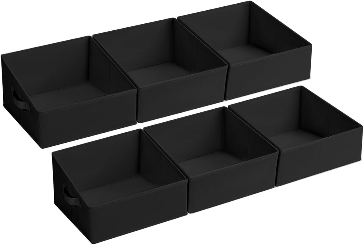 Large Closet Shelf Organizer Bins 6 Packs with Handles and Divider, Fabric Trapezoid Storage Baskets, Foldable Clothes Containers Box for Shelf, Towel, Book, Toy, Purse, Hats, Grey