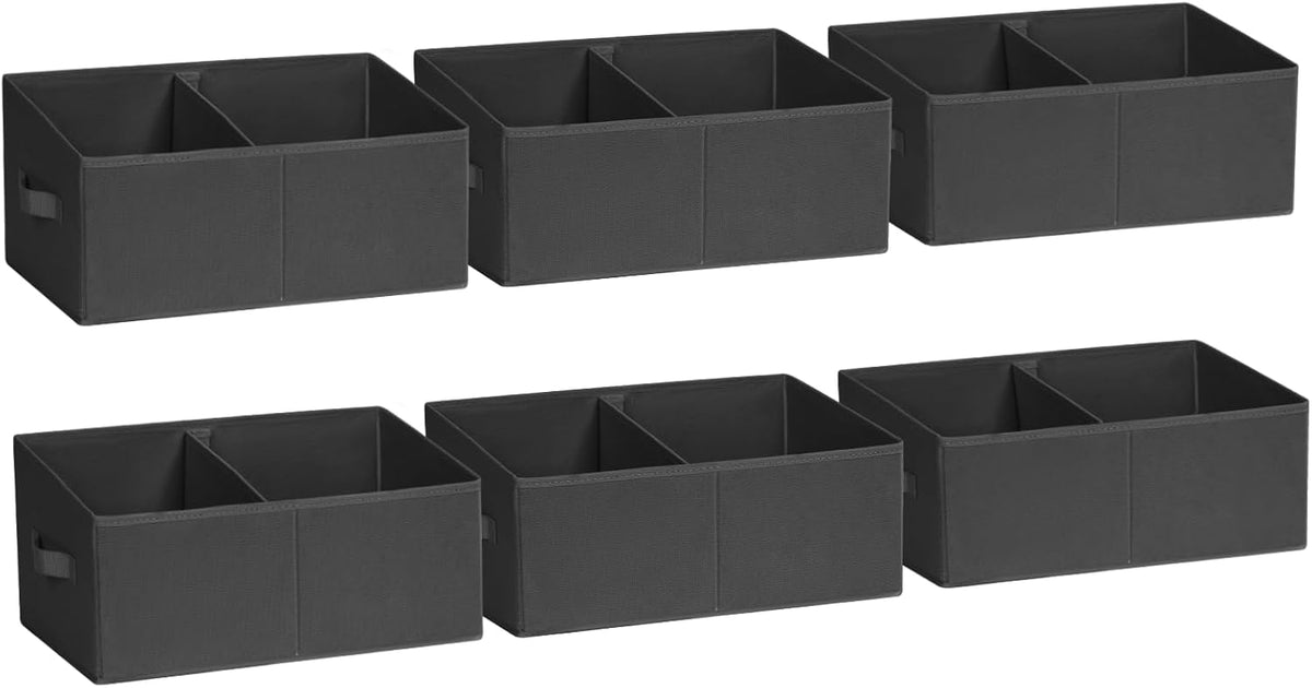 Large Closet Shelf Organizer Bins 6 Packs with Handles and Divider, Fabric Trapezoid Storage Baskets, Foldable Clothes Containers Box for Shelf, Towel, Book, Toy, Purse, Hats, Grey