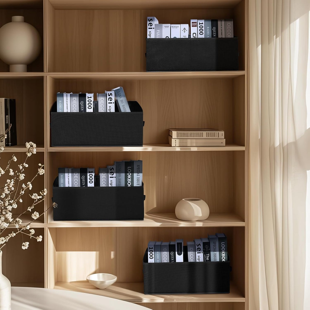 Large Closet Shelf Organizer Bins 6 Packs with Handles and Divider, Fabric Trapezoid Storage Baskets, Foldable Clothes Containers Box for Shelf, Towel, Book, Toy, Purse, Hats, Grey