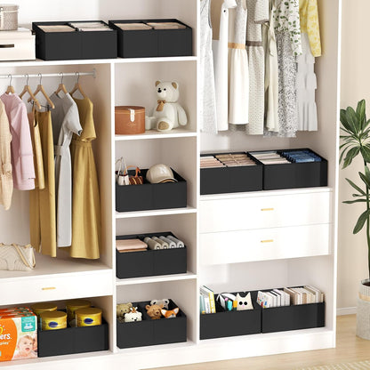 Large Closet Shelf Organizer Bins 6 Packs with Handles and Divider, Fabric Trapezoid Storage Baskets, Foldable Clothes Containers Box for Shelf, Towel, Book, Toy, Purse, Hats, Grey