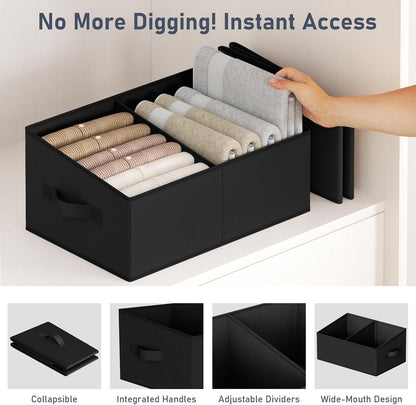 Large Closet Shelf Organizer Bins 6 Packs with Handles and Divider, Fabric Trapezoid Storage Baskets, Foldable Clothes Containers Box for Shelf, Towel, Book, Toy, Purse, Hats, Grey