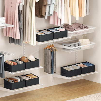 Large Closet Shelf Organizer Bins 6 Packs with Handles and Divider, Fabric Trapezoid Storage Baskets, Foldable Clothes Containers Box for Shelf, Towel, Book, Toy, Purse, Hats, Grey
